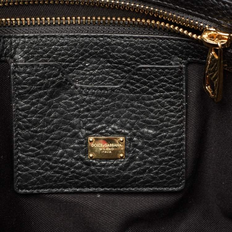 Pre Owned Dolce & Gabbana Black Croc Embossed and Leather Family Patch Tote