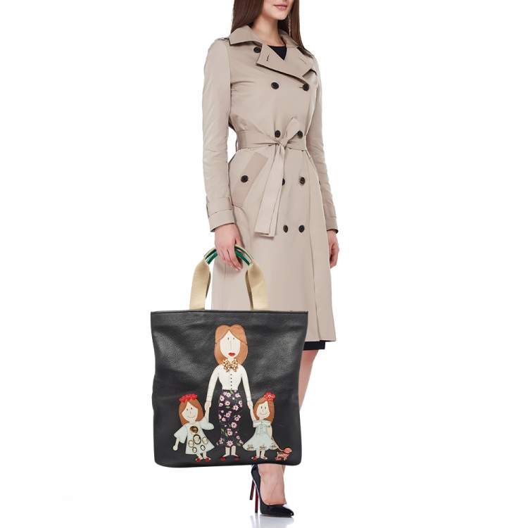 Pre Owned Dolce & Gabbana Black Croc Embossed and Leather Family Patch Tote