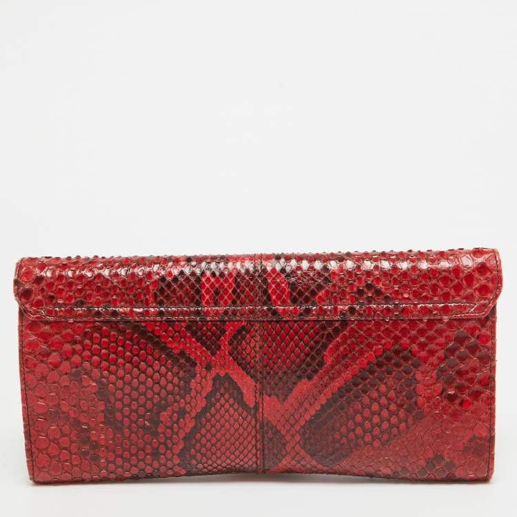 Pre Owned Dolce & Gabbana Red/Black Python Pushlock Flap Clutch Bag