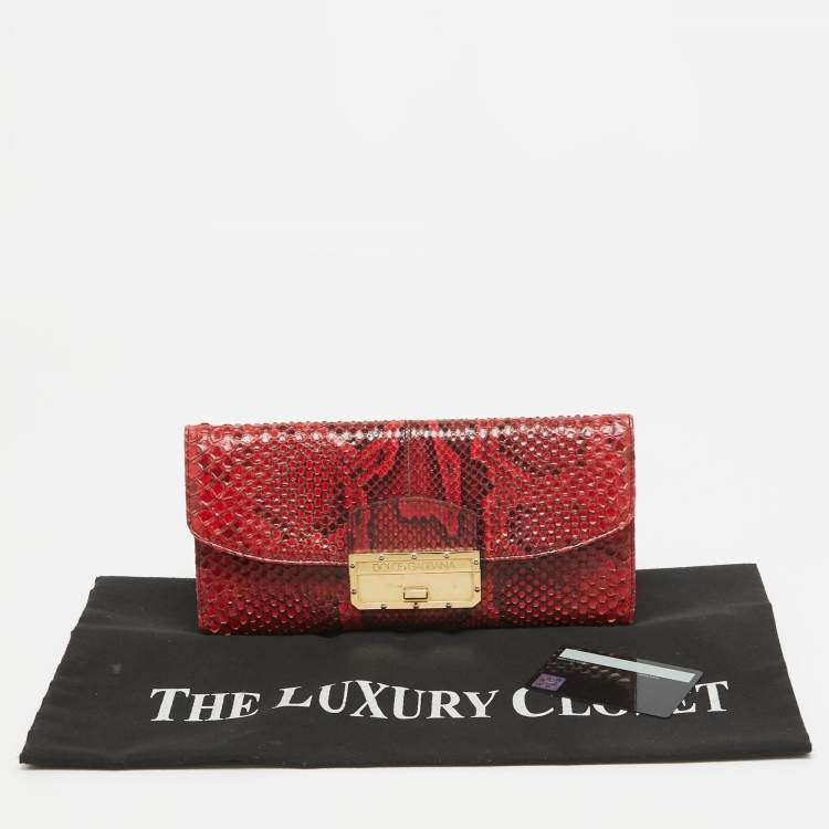Pre Owned Dolce & Gabbana Red/Black Python Pushlock Flap Clutch Bag