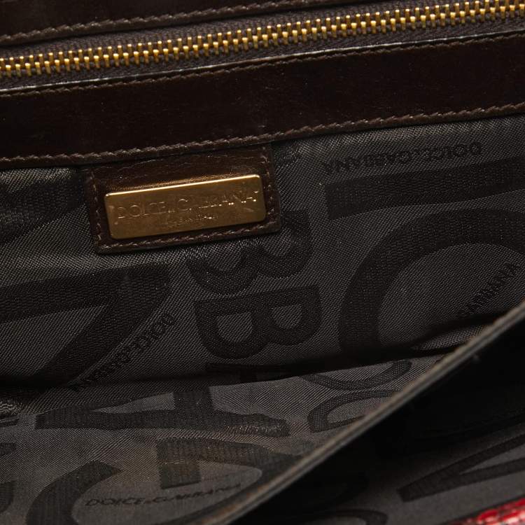 Pre Owned Dolce & Gabbana Red/Black Python Pushlock Flap Clutch Bag