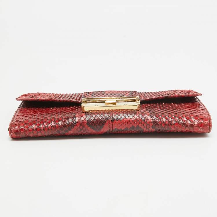 Pre Owned Dolce & Gabbana Red/Black Python Pushlock Flap Clutch Bag