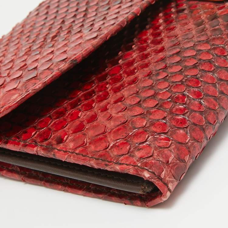 Pre Owned Dolce & Gabbana Red/Black Python Pushlock Flap Clutch Bag