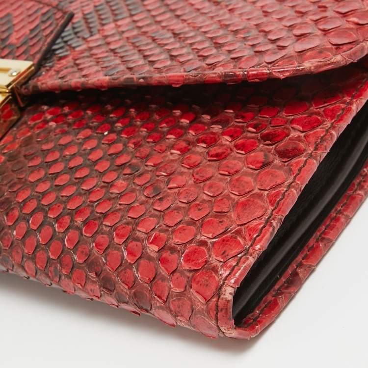 Pre Owned Dolce & Gabbana Red/Black Python Pushlock Flap Clutch Bag