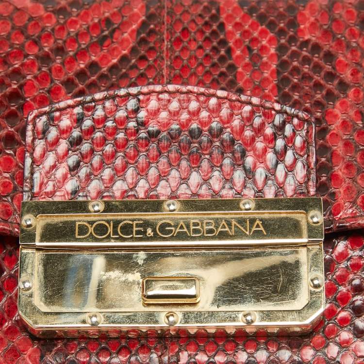 Pre Owned Dolce & Gabbana Red/Black Python Pushlock Flap Clutch Bag