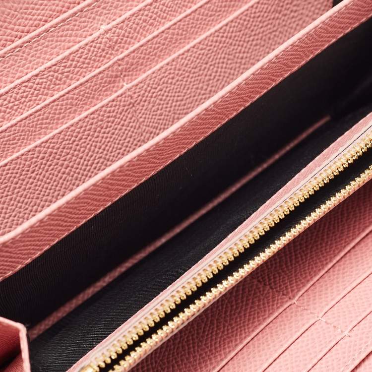 Pre Owned Dolce & Gabbana Pink Leather Zip Around Wallet