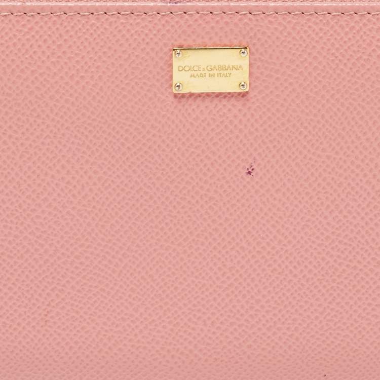 Pre Owned Dolce & Gabbana Pink Leather Zip Around Wallet