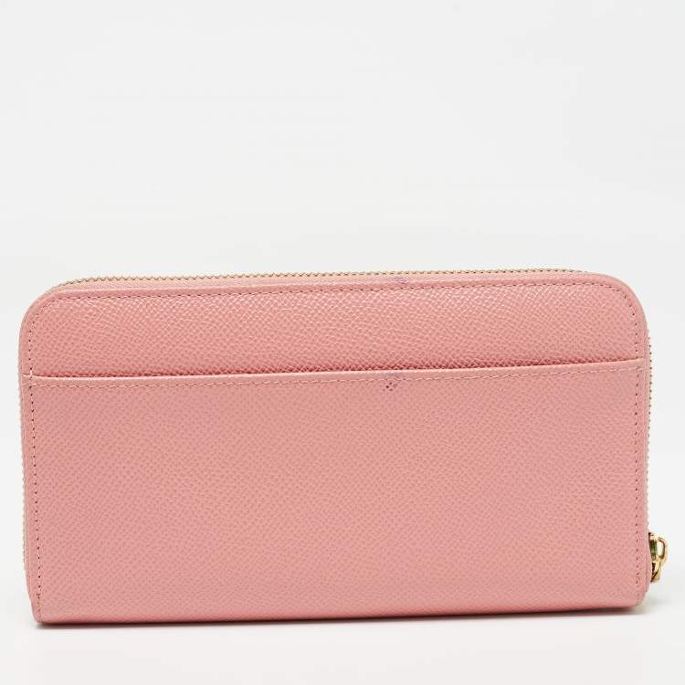 Pre Owned Dolce & Gabbana Pink Leather Zip Around Wallet