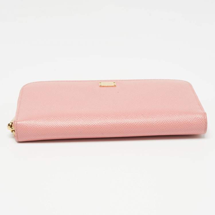 Pre Owned Dolce & Gabbana Pink Leather Zip Around Wallet