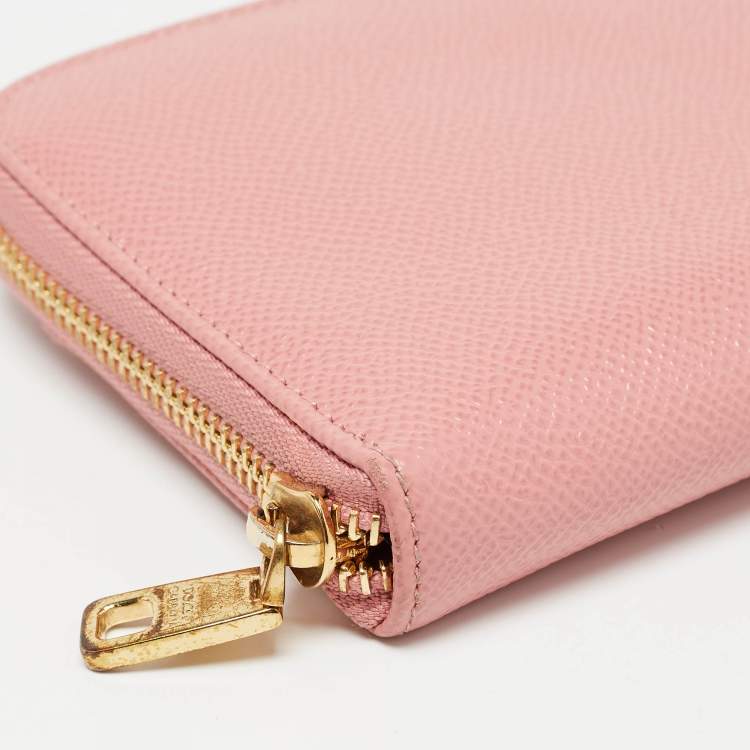 Pre Owned Dolce & Gabbana Pink Leather Zip Around Wallet