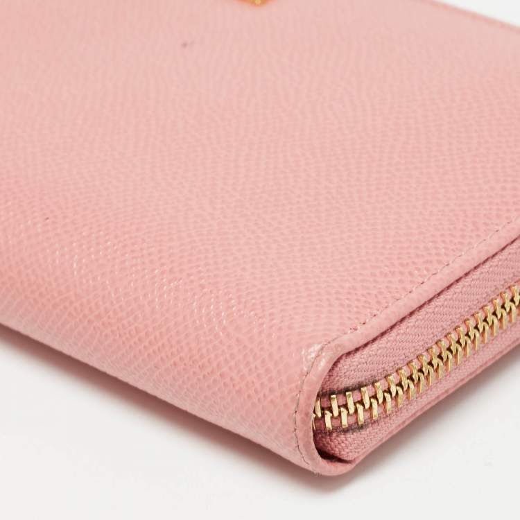 Pre Owned Dolce & Gabbana Pink Leather Zip Around Wallet