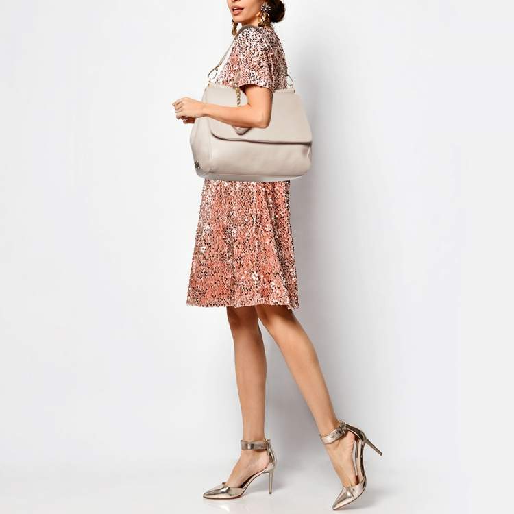 Pre Owned Dolce & Gabbana Pink Leather Large Miss Sicily Top Handle Bag
