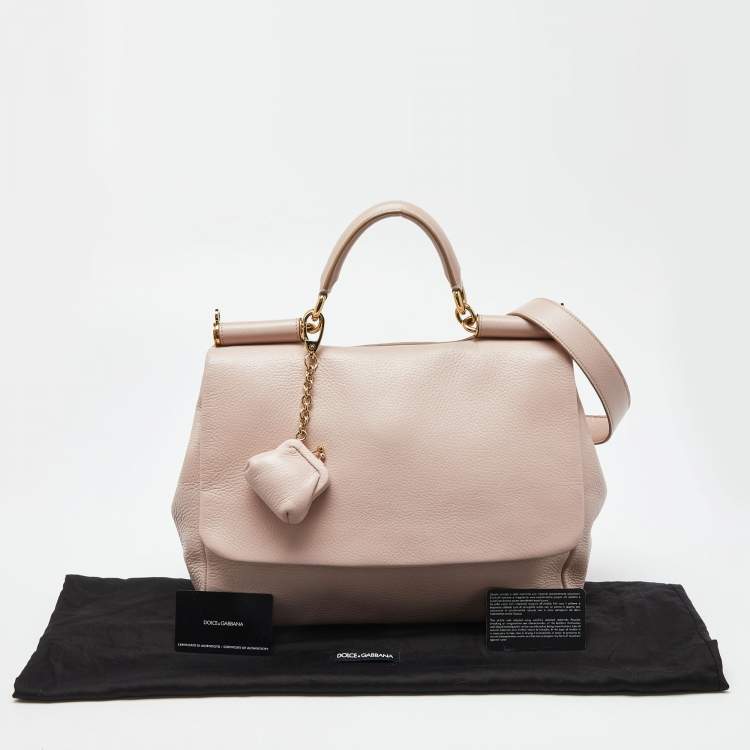 Pre Owned Dolce & Gabbana Pink Leather Large Miss Sicily Top Handle Bag