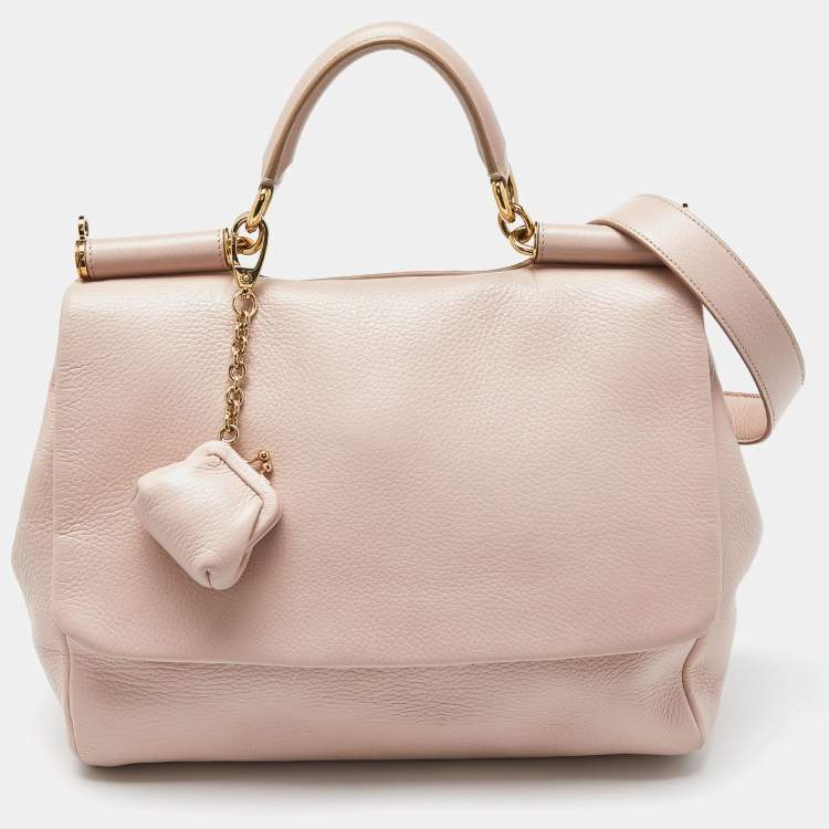 Pre Owned Dolce & Gabbana Pink Leather Large Miss Sicily Top Handle Bag