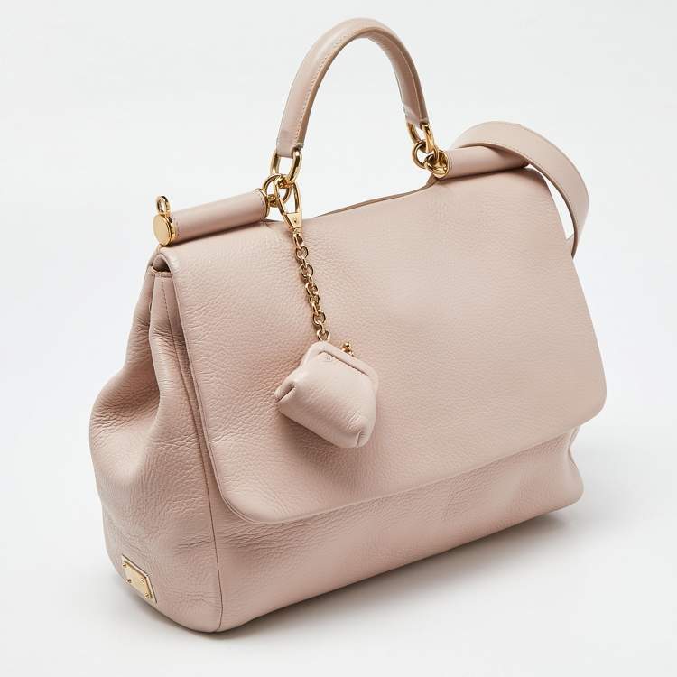 Pre Owned Dolce & Gabbana Pink Leather Large Miss Sicily Top Handle Bag