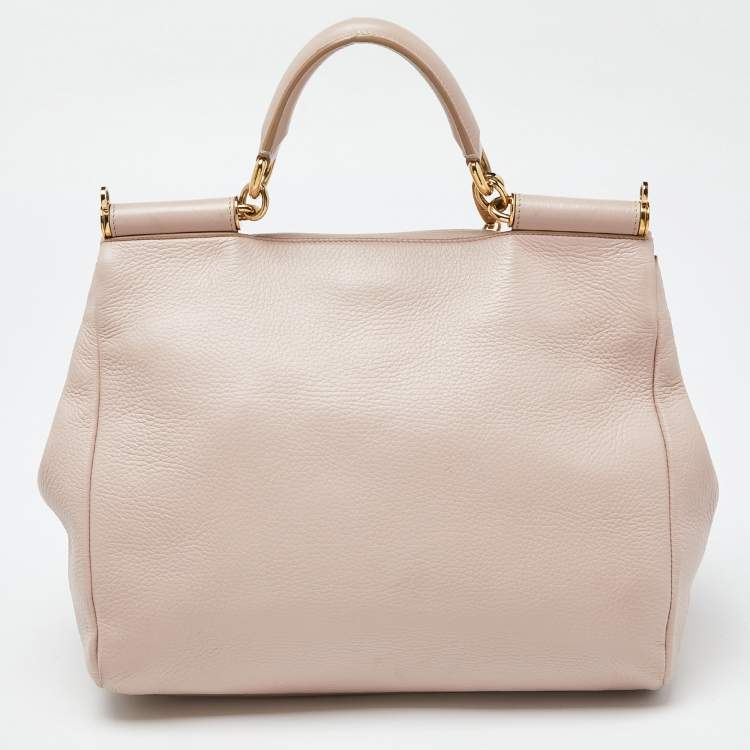 Pre Owned Dolce & Gabbana Pink Leather Large Miss Sicily Top Handle Bag