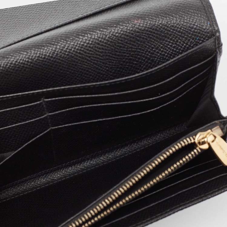 Pre Owned Dolce & Gabbana Black Leather Flap Continental Wallet