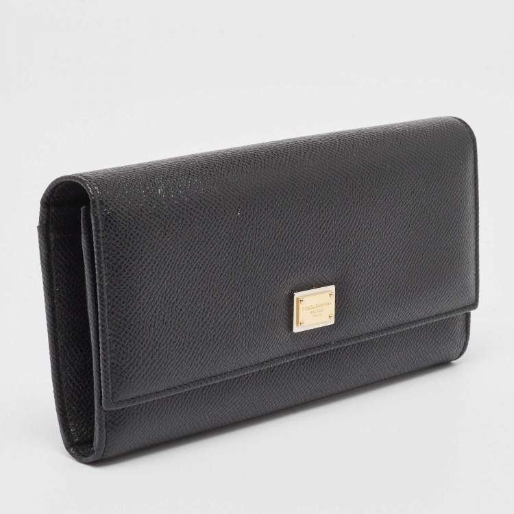 Pre Owned Dolce & Gabbana Black Leather Flap Continental Wallet