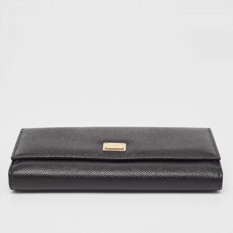Pre Owned Dolce & Gabbana Black Leather Flap Continental Wallet