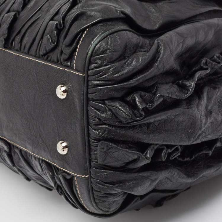 Pre Owned Dolce & Gabbana Black Leather Ruffle Miss Brooke Bag