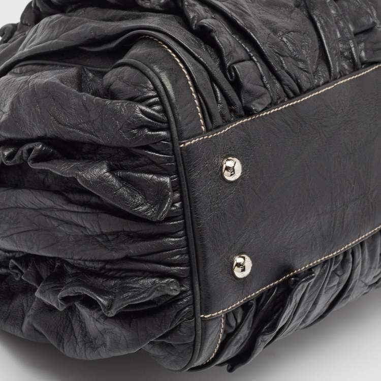 Pre Owned Dolce & Gabbana Black Leather Ruffle Miss Brooke Bag