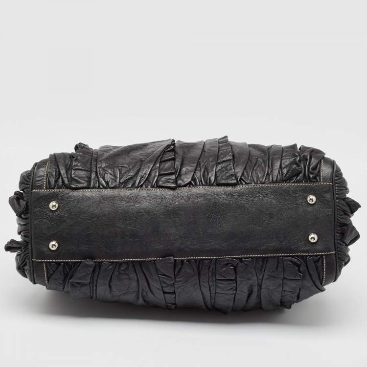 Pre Owned Dolce & Gabbana Black Leather Ruffle Miss Brooke Bag