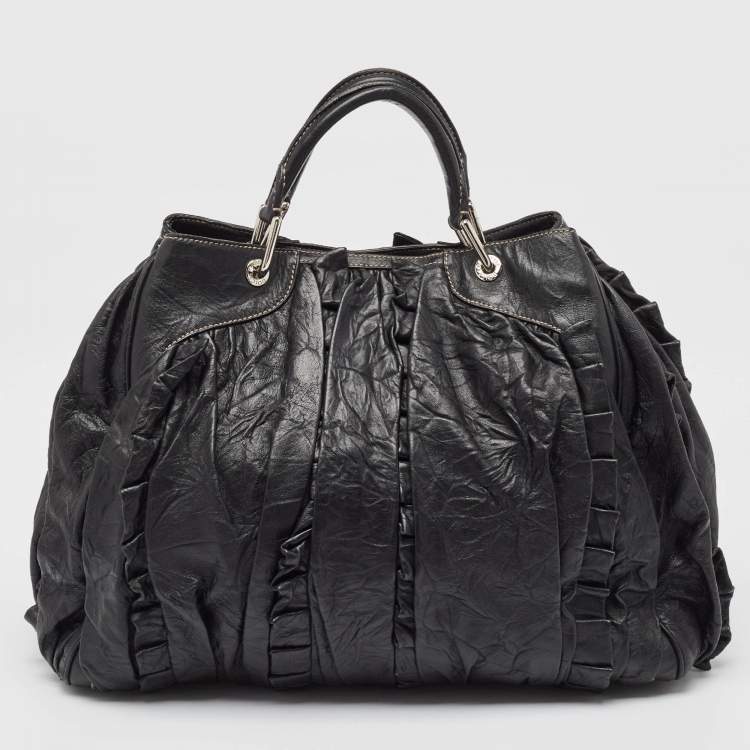 Pre Owned Dolce & Gabbana Black Leather Ruffle Miss Brooke Bag