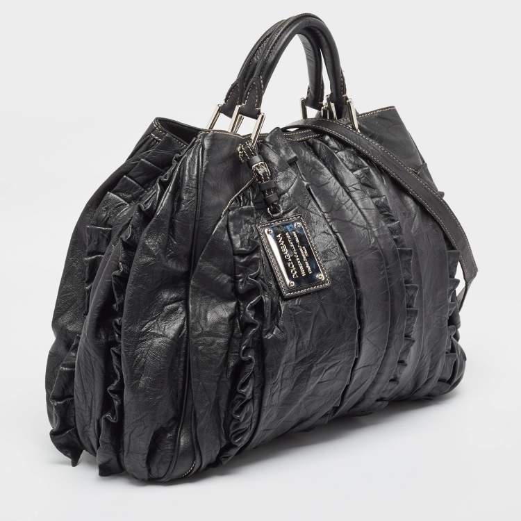 Pre Owned Dolce & Gabbana Black Leather Ruffle Miss Brooke Bag