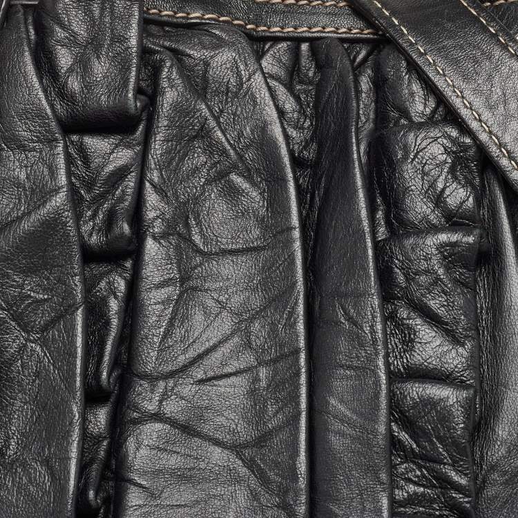 Pre Owned Dolce & Gabbana Black Leather Ruffle Miss Brooke Bag
