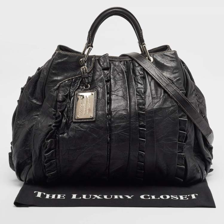 Pre Owned Dolce & Gabbana Black Leather Ruffle Miss Brooke Bag