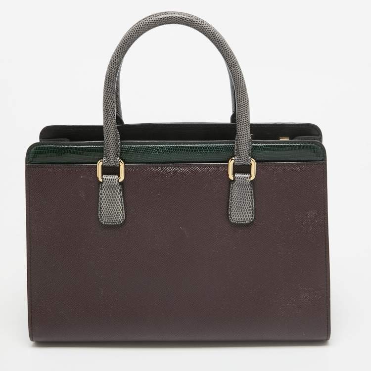 Pre Owned Dolce & Gabbana Tricolor Lizard Embossed Leather Zip Tote
