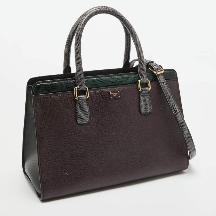 Pre Owned Dolce & Gabbana Tricolor Lizard Embossed Leather Zip Tote