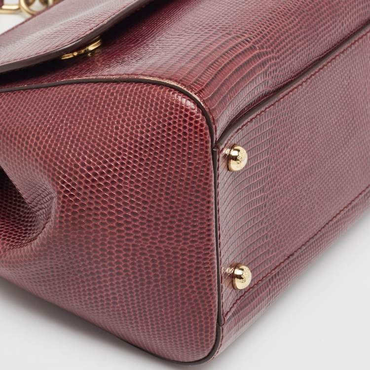 Pre Owned Dolce & Gabbana Burgundy Lizard Embossed Leather Medium Miss Sicily Top Handle Bag