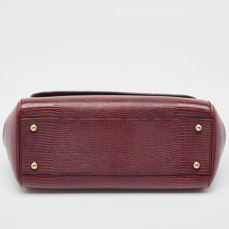 Pre Owned Dolce & Gabbana Burgundy Lizard Embossed Leather Medium Miss Sicily Top Handle Bag