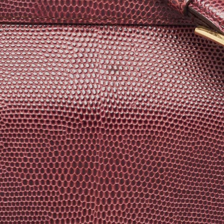 Pre Owned Dolce & Gabbana Burgundy Lizard Embossed Leather Medium Miss Sicily Top Handle Bag
