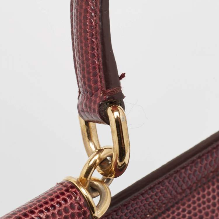 Pre Owned Dolce & Gabbana Burgundy Lizard Embossed Leather Medium Miss Sicily Top Handle Bag