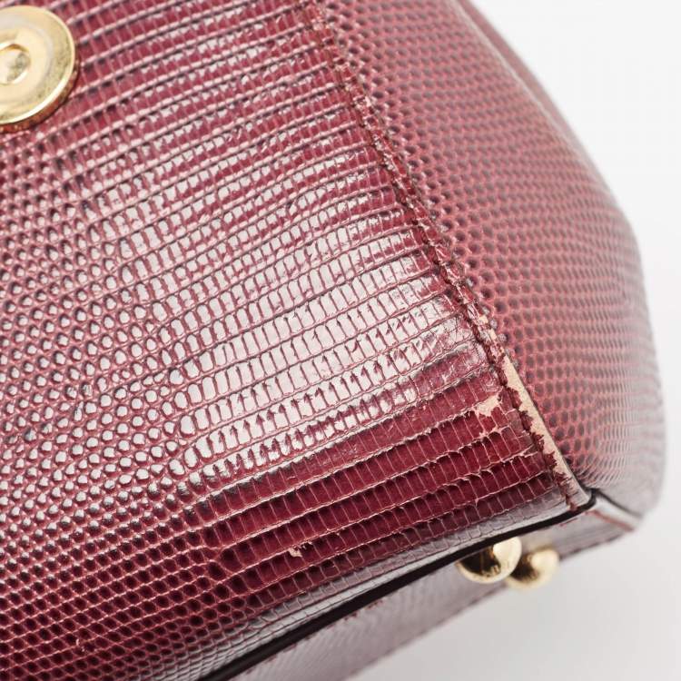Pre Owned Dolce & Gabbana Burgundy Lizard Embossed Leather Medium Miss Sicily Top Handle Bag