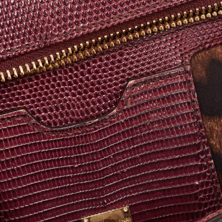 Pre Owned Dolce & Gabbana Burgundy Lizard Embossed Leather Medium Miss Sicily Top Handle Bag
