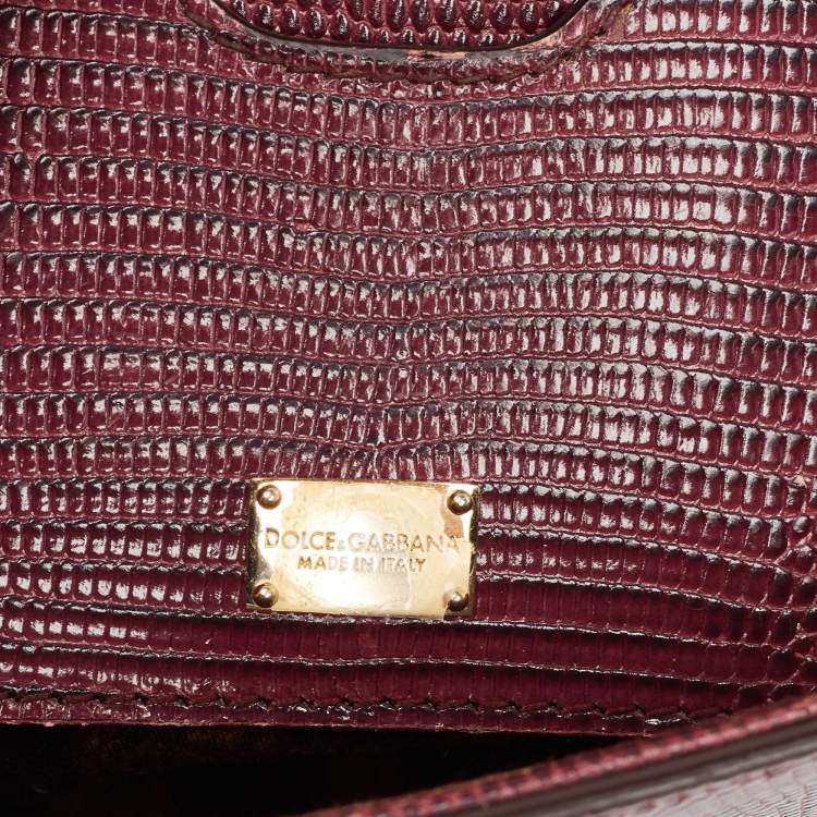 Pre Owned Dolce & Gabbana Burgundy Lizard Embossed Leather Medium Miss Sicily Top Handle Bag