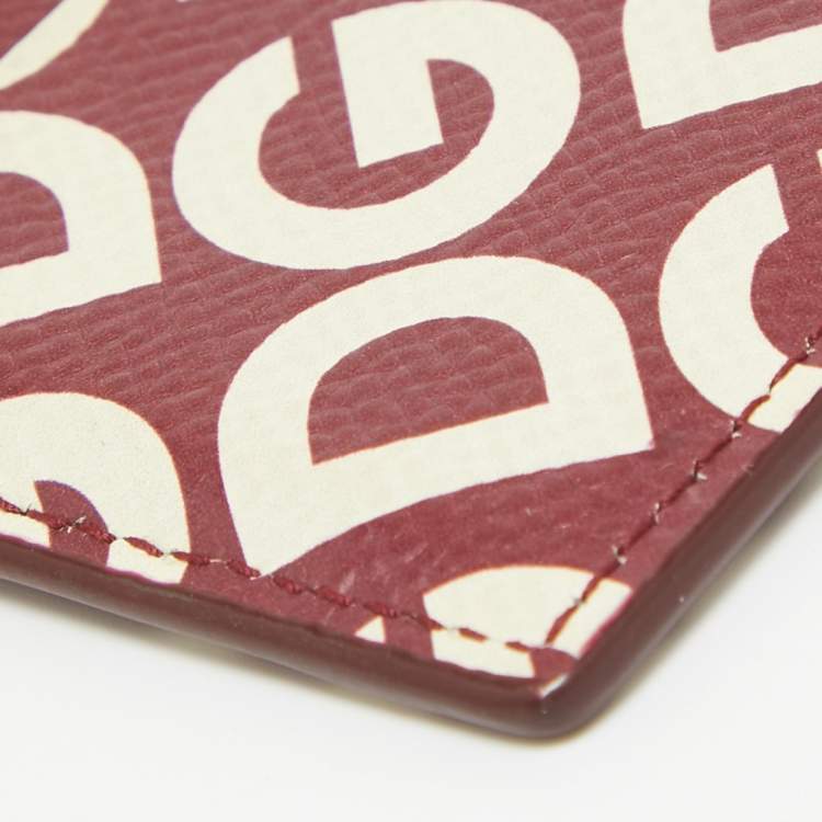 Pre Owned Dolce & Gabbana Burgundy DG Mania Leather Card Holder