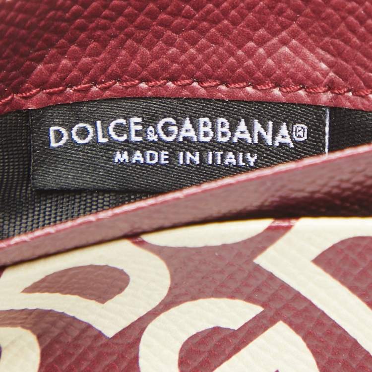 Pre Owned Dolce & Gabbana Burgundy DG Mania Leather Card Holder