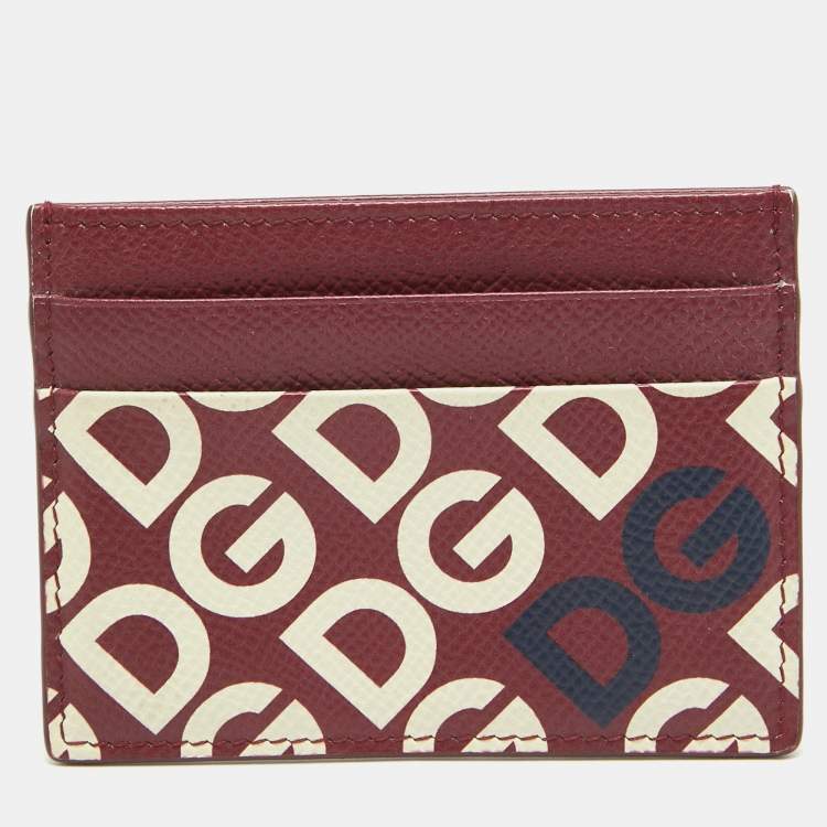 Pre Owned Dolce & Gabbana Burgundy DG Mania Leather Card Holder