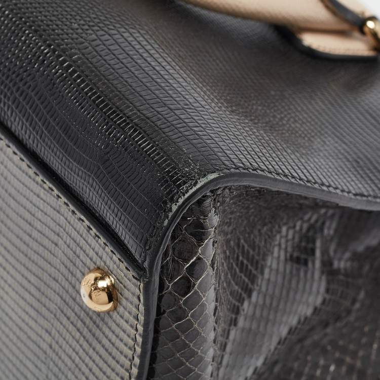Pre Owned Dolce & Gabbana Tricolor Lizard Embossed Leather and Snakeskin Tote
