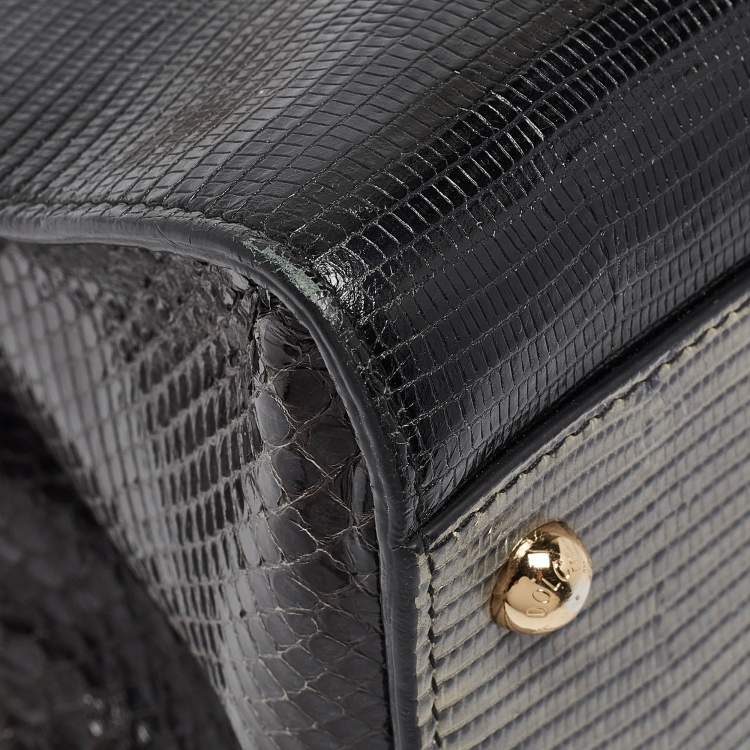 Pre Owned Dolce & Gabbana Tricolor Lizard Embossed Leather and Snakeskin Tote