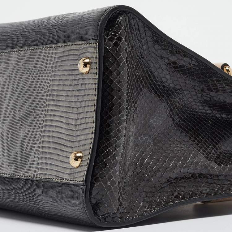 Pre Owned Dolce & Gabbana Tricolor Lizard Embossed Leather and Snakeskin Tote