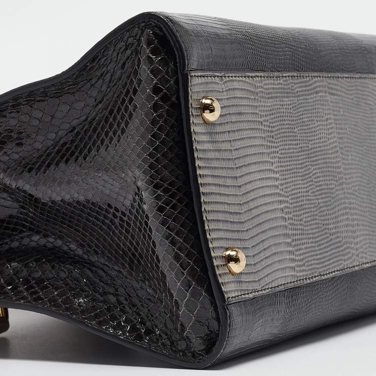 Pre Owned Dolce & Gabbana Tricolor Lizard Embossed Leather and Snakeskin Tote