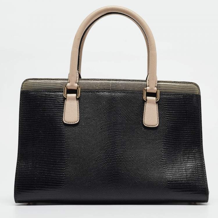 Pre Owned Dolce & Gabbana Tricolor Lizard Embossed Leather and Snakeskin Tote