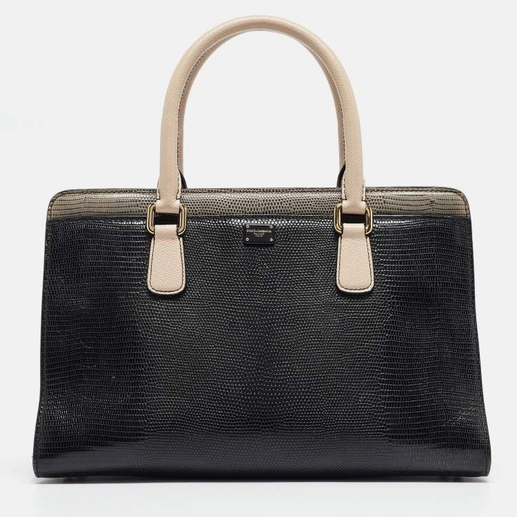 Pre Owned Dolce & Gabbana Tricolor Lizard Embossed Leather and Snakeskin Tote