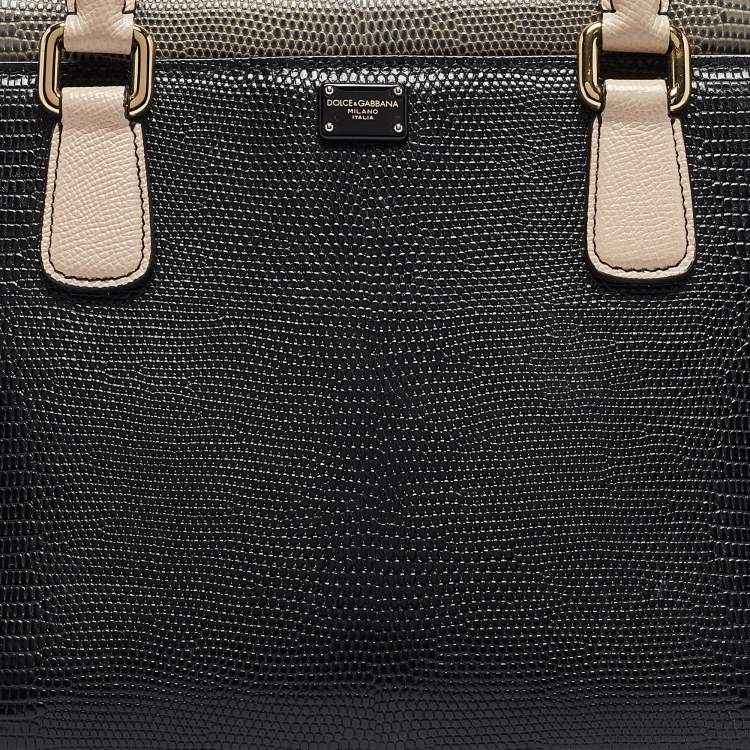 Pre Owned Dolce & Gabbana Tricolor Lizard Embossed Leather and Snakeskin Tote