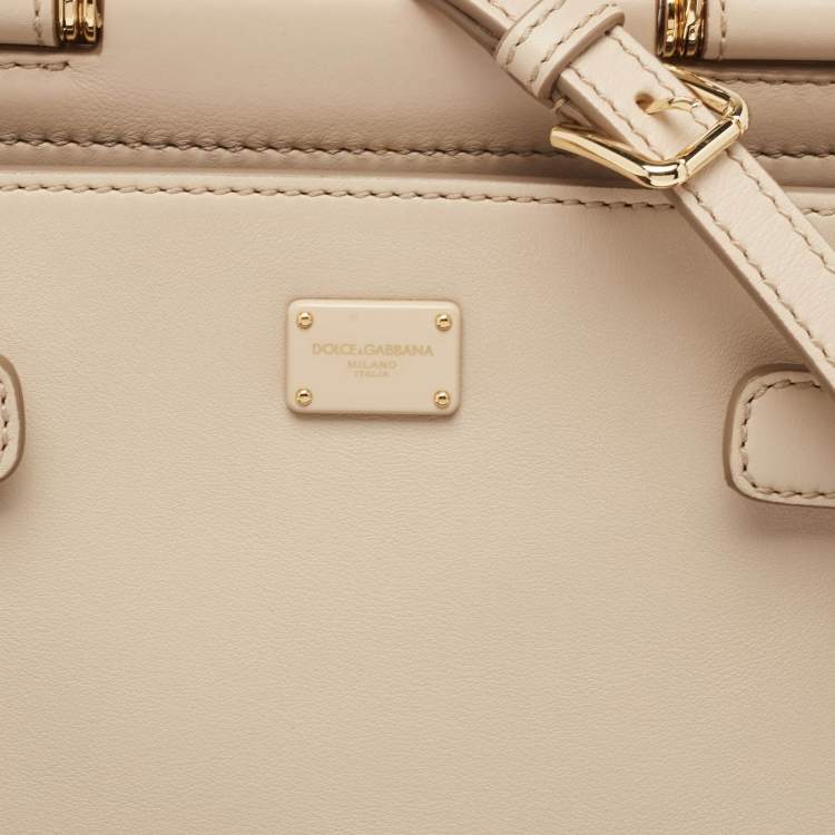 Pre Owned Dolce & Gabbana Beige Leather Mini Sicily 62 Tote 